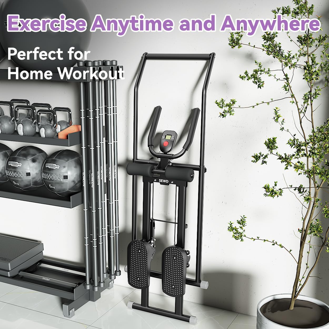 SEWD Foldable Stair Stepper Machine – AB Workout Equipment for Home Gym, Full-Body Cardio Workout Equipment with Adjustable Handlebar & Pedals