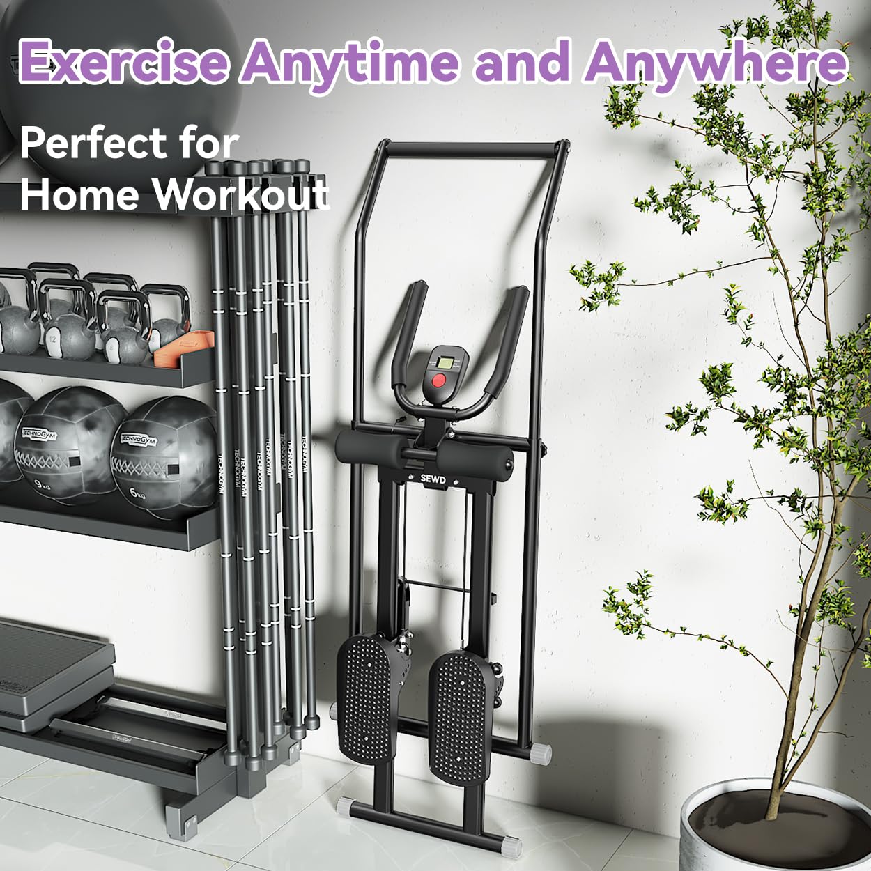 SEWD Foldable Stair Stepper Machine – AB Workout Equipment for Home Gym, Full-Body Cardio Workout Equipment with Adjustable Handlebar & Pedals