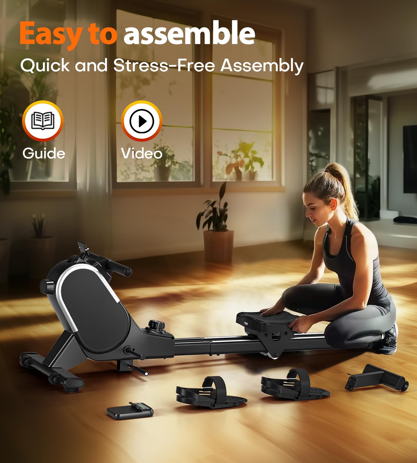 Rowing Machine, MOSUNY Magnetic Rowing Machines for Home 350 LB Weight Capacity, 16 Levels Resistance Row Machine with Dual Slide Rail, Bluetooth, App Compatible 2025