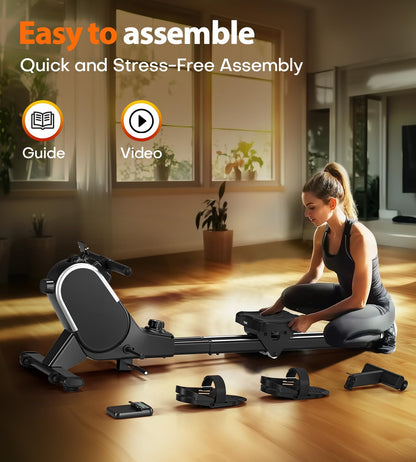 Rowing Machine, MOSUNY Magnetic Rowing Machines for Home 350 LB Weight Capacity, 16 Levels Resistance Row Machine with Dual Slide Rail, Bluetooth, App Compatible 2025