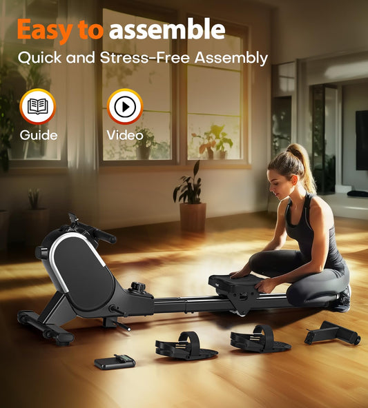 Rowing Machine, MOSUNY Magnetic Rowing Machines for Home 350 LB Weight Capacity, 16 Levels Resistance Row Machine with Dual Slide Rail, Bluetooth, App Compatible 2025