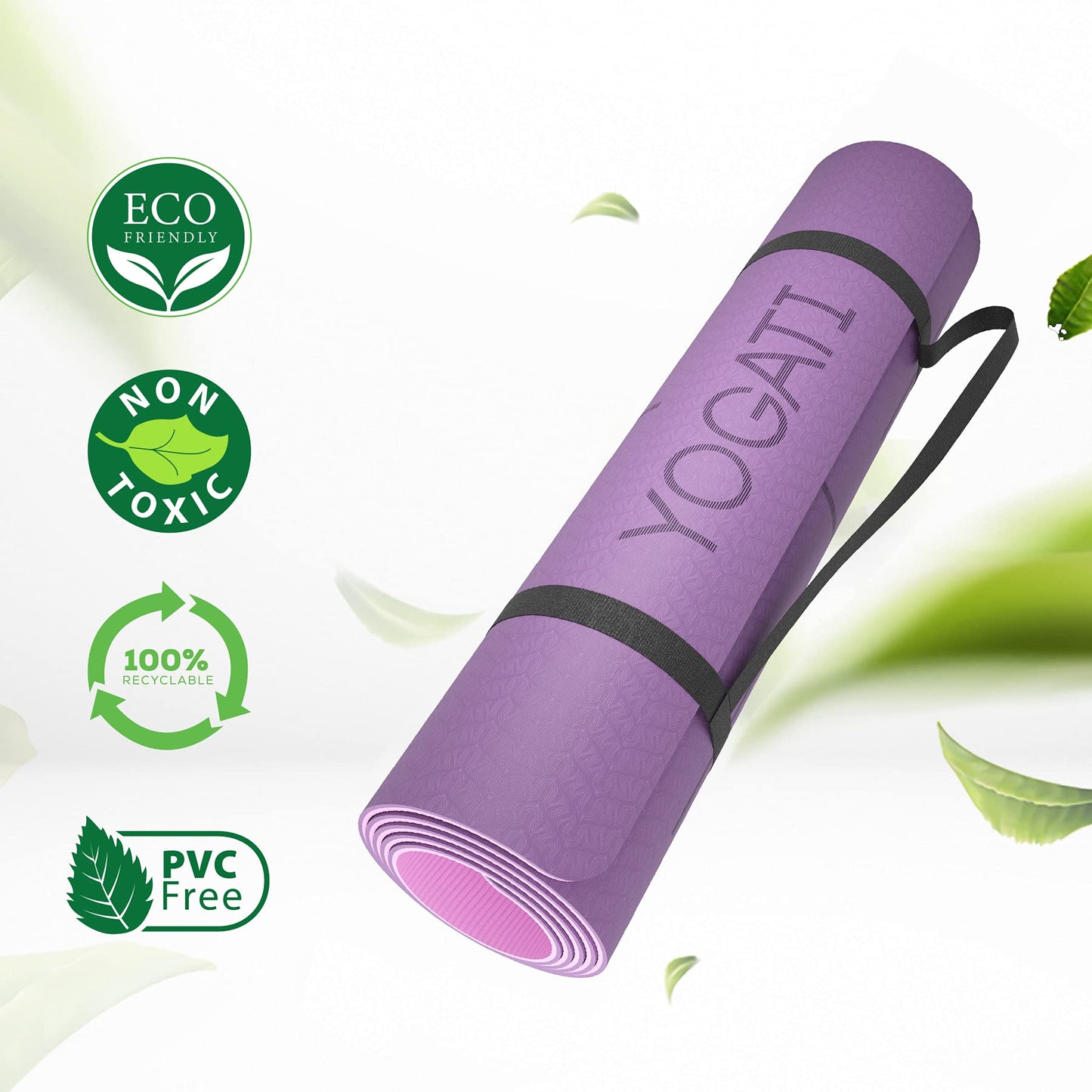 YOGATI Yoga Mat with Alignment Lines. Exercise mat with carry strap. Pilates mats for yoga or Fitness. Non slip Workout Mat. Thick Yoga Mats for women and men. Gym mats for home. Yoga matt thick.