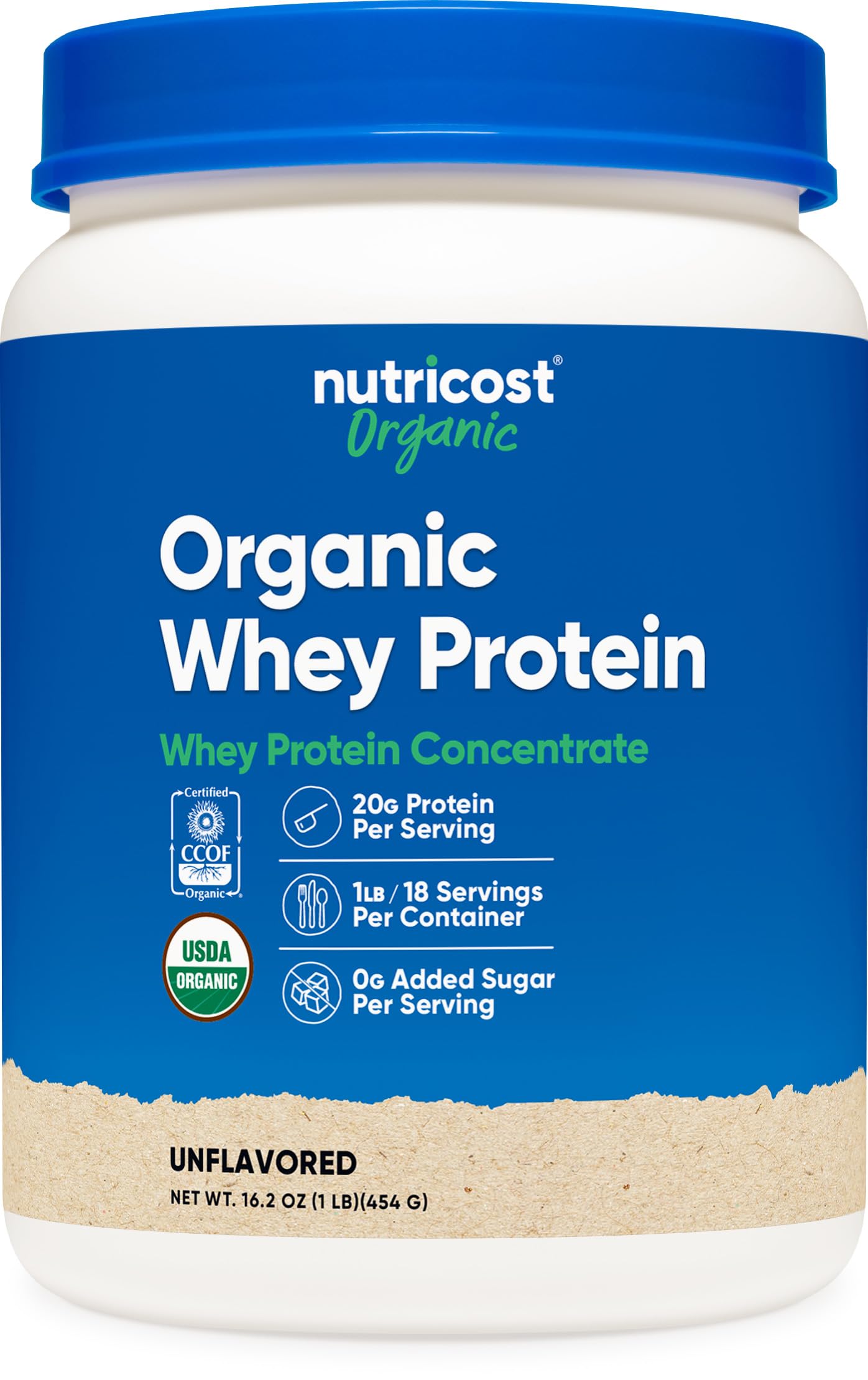 Nutricost Organic Whey Protein Concentrate, Unflavored, (1LB) - Gluten-Free, Non-GMO
