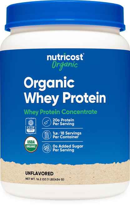 Nutricost Organic Whey Protein Concentrate, Unflavored, (1LB) - Gluten-Free, Non-GMO