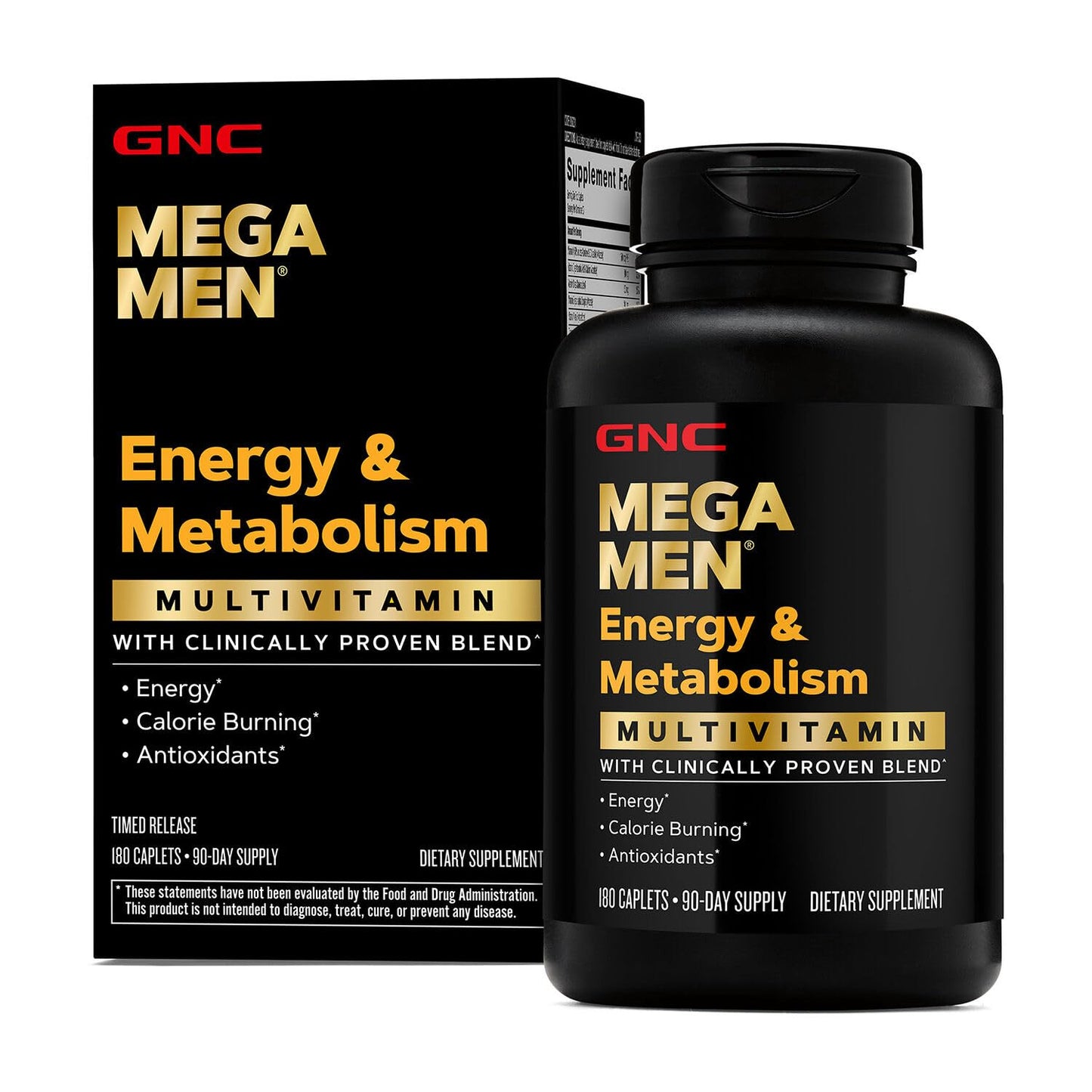 GNC Mega Men Energy & Metabolism Multivitamin Caplets, Clinically Proven To Feel Better, Calorie Burn, Focus, 100mg Caffeine, Thermogenic, Immune, B Vitamins, Timed Release, 180 Count, 90 Day Supply