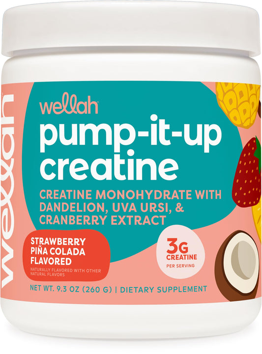 Wellah Pump-It-Up Creatine (50 Servings, Strawberry Pina Colada) - Creatine Monohydrate with Dandelion, Uva Ursi, & Cranberry Extract