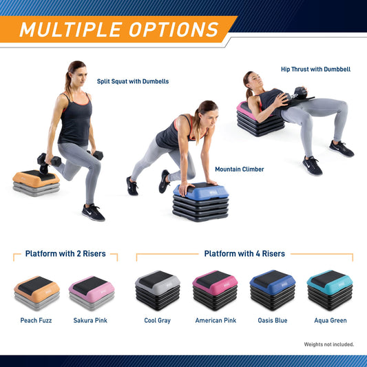 Circuit Fitness by Marcy 16 x 16 inches Adjustable Height Aerobic Step Platform with 4 Risers, Non-Slip Rubber Surface, Home Exercise Fitness Training, American Pink, STEP-PINK01-4R