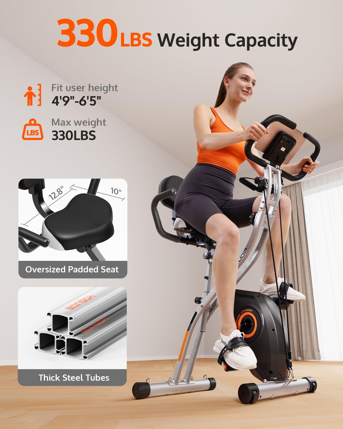 YOSUDA Exercise Bike, 5 in 1 Folding Exercise Bike for Seniors 330lbs Capacity, Magnetic X-Bike with 16-Level Resistance, Back Support Cushion for Home Gym Workout