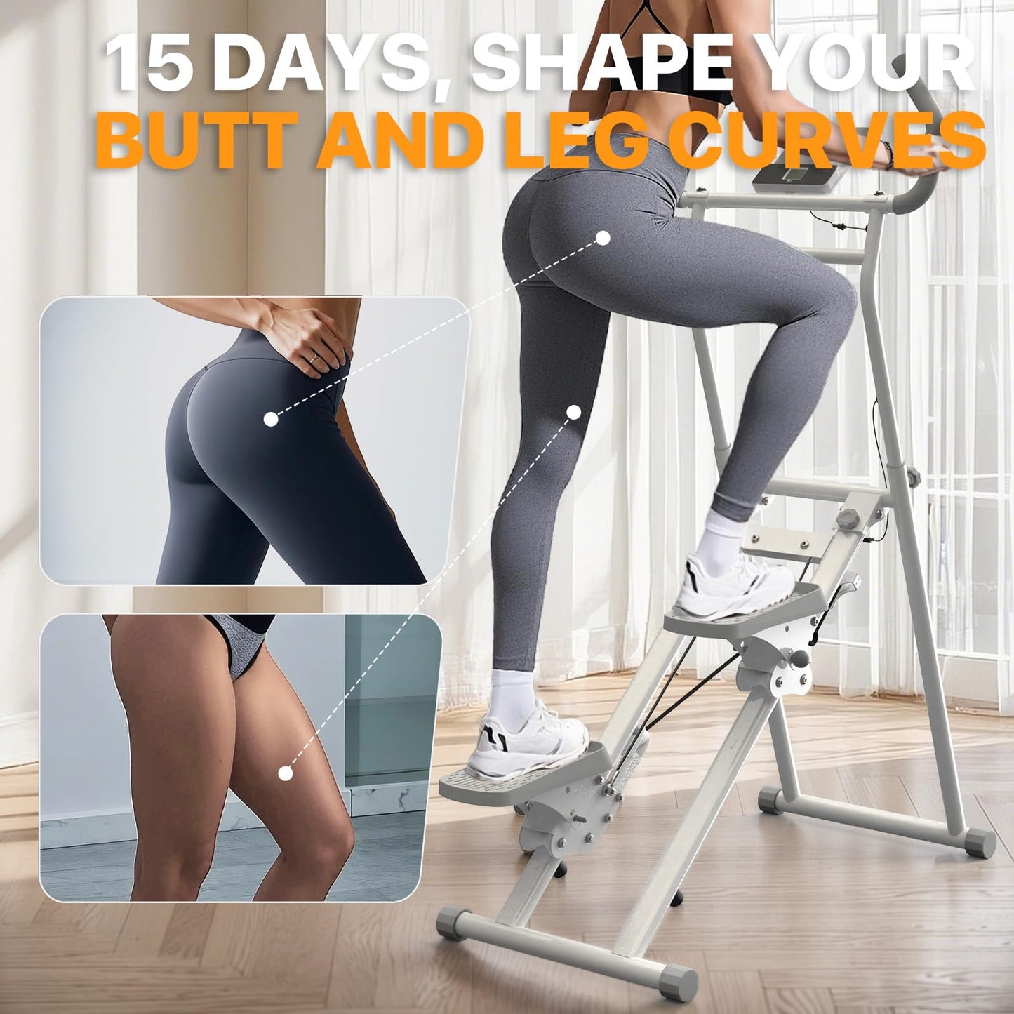 MACYO Stair Stepper for Home Workout - Full-Size Foot Pedals with Tablet Holder, Foldable Stepping Climbers, Easy Assembly, Compact Design for Cardio & Leg Training (White)