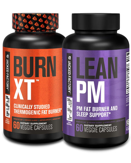 Jacked Factory Burn XT Thermogenic Fat Burner & Lean PM Nighttime Weight Loss Supplement for Men & Women 60 Veggie Diet Pills