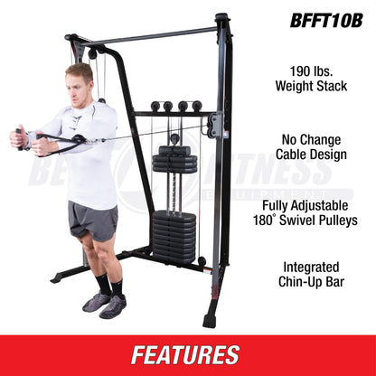 Body-Solid Best Fitness Functional Trainer Cable Machine, Full Body Workout Weight Stacks, Chest and Shoulder Exercise Home Gym LAT Pulldown Machines with 190lb Weights Stack, Midnight Black (Black)