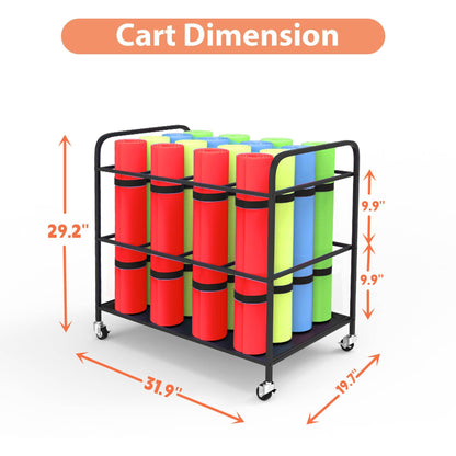 ElveBuka Large Yoga Mat Storage Rack Cart with Wheels, Metal Yoga Mat Holder Basket Home Gym Foam Rollers Organizer for Home Gym Yoga Studio(Stand Only, No Mats)