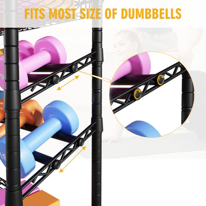 FUTASSI S3 Dumbbells Rack Storage Rack, Rolling Home Gym Weight Organizer Rack, Yoga Mat Storage and Workout Equipment Organizers for Gym Studio, Max Load 500 LBS, 34.6"W x 11.8"D x 48.6"H, Black