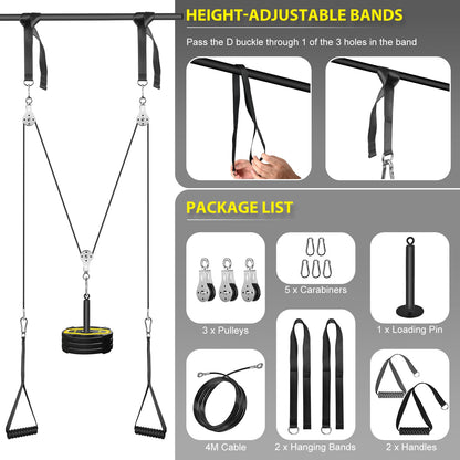 Weight Cable Pulley System Gym, Cable Weight Pulley System Attachments for Home Gym with Handle Pulley System Gym LAT Pull Down, Biceps Curl Workout