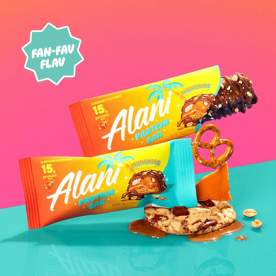 Alani Nu Protein MUNCHIES, High Protein Gluten-Free Bars, 18g Protein, Low-Sugar (6G) Low-Carb Healthy Snacks, 12 Individually Wrapped Bars
