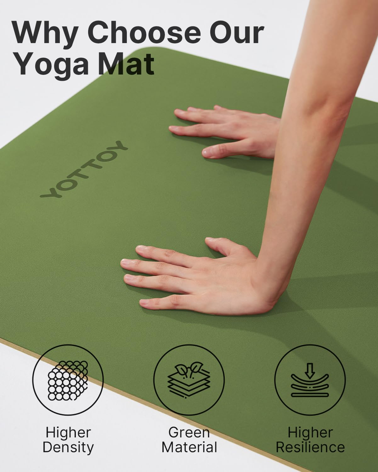 YOTTOY Yoga Mat,Non-Slip Hot Yoga Mat with Anti-Tear Design and Friendly Natural Rubber Mat with Strap and Bag (Green)