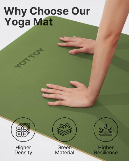 YOTTOY Yoga Mat,Non-Slip Hot Yoga Mat with Anti-Tear Design and Friendly Natural Rubber Mat with Strap and Bag (Green)