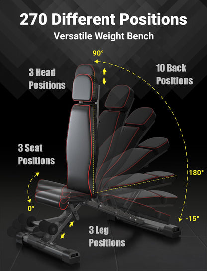 YOLEO 880LB Adjustable Weight Bench for Bench Press, MAX Foldable Weight Bench with Bench Press Stand/Extended Head for Home Gym/Full Body Workout 90 Degree Workout Bench User 6'56''(Max Version)