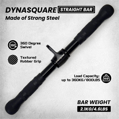 DYNASQUARE Cable Attachments for Home Gym, Made of Heavy Duty Solid Steel, LAT Pulldown Attachment, Weight Machine Accessories, Straight Pull Down Bar, Tricep Rope, Exercise & Double D Handle