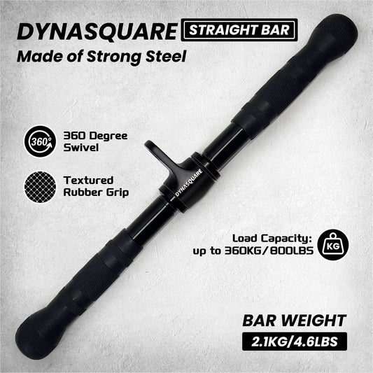 DYNASQUARE Cable Attachments for Home Gym, Made of Heavy Duty Solid Steel, LAT Pulldown Attachment, Weight Machine Accessories, Straight Pull Down Bar, Tricep Rope, Exercise & Double D Handle