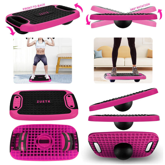 ZUETK 4-In-1 Aerobic Balance Board and Step Up Exercise Platform - Adjustable Multifunctional Balance Board Slant Board, Steppers for Exercise - Home Workout Non Slip Stepper Platform Purple-Pink