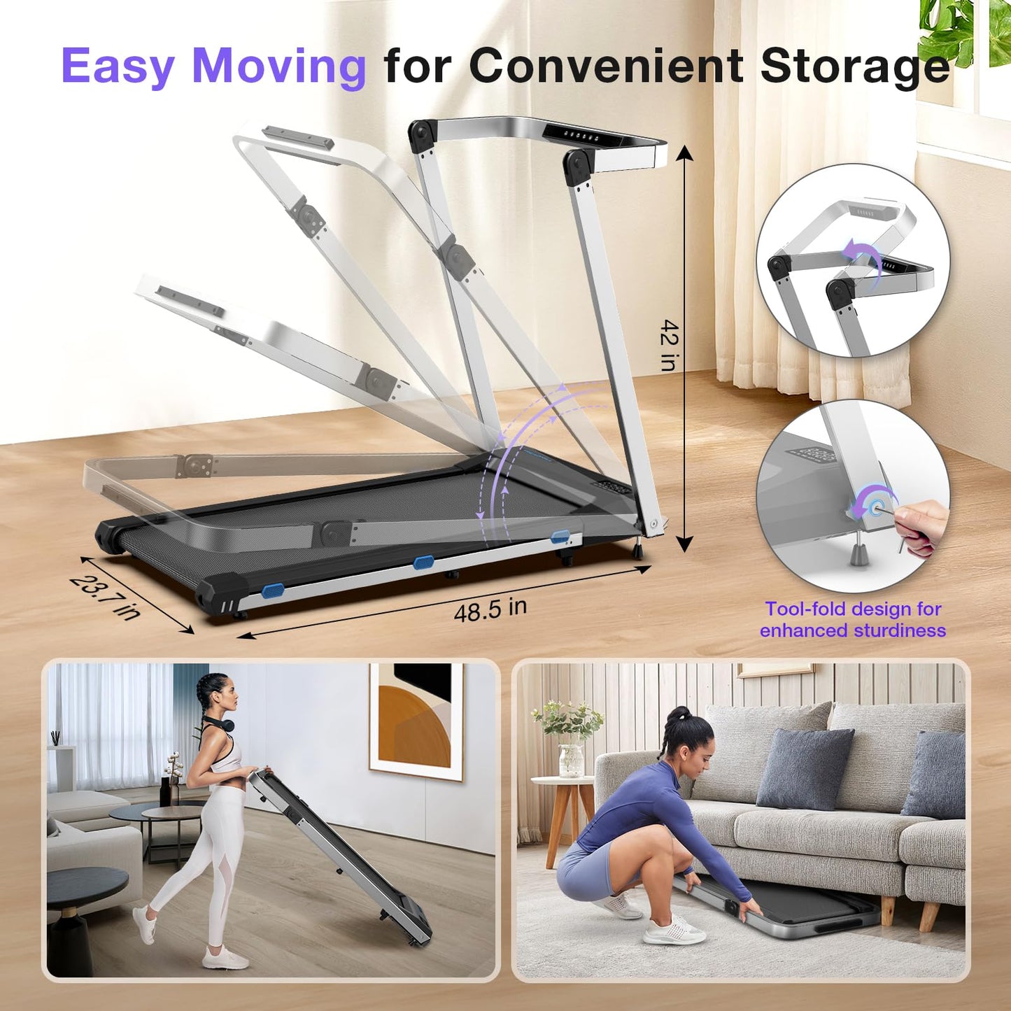 Cardirun 3 in 1 Foldable Treadmill with Desk Workstation - 3.0HP & 350 lb Capacity, Under Desk Treadmill with Incline for Home Small, Smart Voice Control & App & Remote Control, 2s Folding