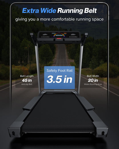 WELLFIT Home Treadmill, 2 Level Incline Heavyduty Treadmill with Pulse Sensor, 4.0 HP, 10 MPH, 450 lbs Capacity, 20'' x 45'' Running Area Treadmills with Bluetooth Player & LED Display