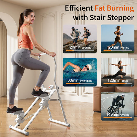Stair Stepper Resistance Adjustable Folding Vertical Climber Machine for Home Gym Full-Body Workout (Grey/White)