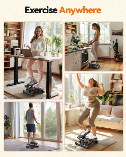 Niceday Twist Stepper for Exercise at Home, Mini Stair Stepper with Resistance Bands at Home Workout Equipment with 300LBS Loading Capacity, Hydraulic Fitness Stepper with LCD Monitor Gray