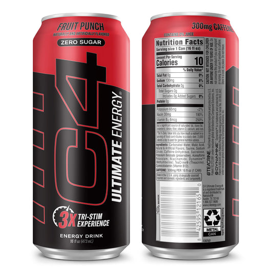 Cellucor C4 Ultimate | Pre Workout Sugar Free Energy Drink | Tri-Stim Experience with 300mg Caffeine + TeaCrine + Dynamine | Fruit Punch | 16oz (Pack of 12)
