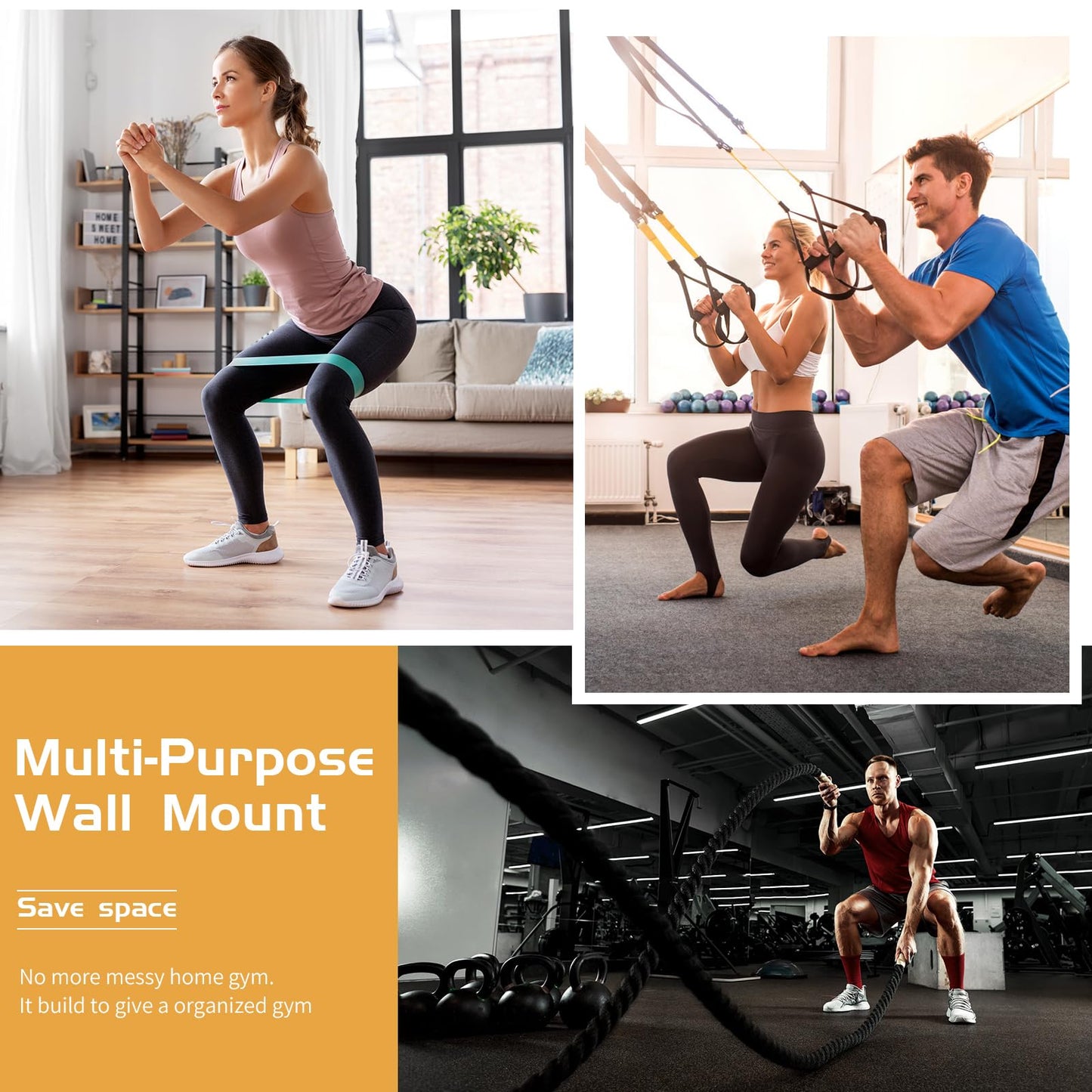 FizLig Gym Equipment Storage Rack - Multi-Purpose Home Gym Organization Storage Wall Mount for Resistance Bands, Jump Ropes, Lifting Belt, Chains, Barbells (16" / 8 Prongs)