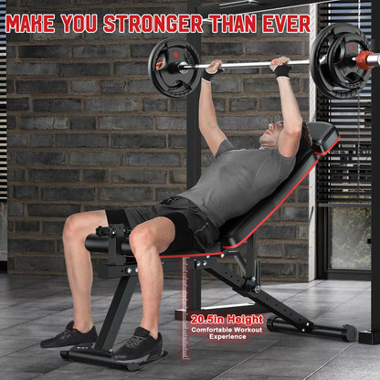 XDDIAS Workout Bench, Adjustable Weight Bench with Leg Extension and Leg Curl, Extended Headrest, 900LBS Preacher Curl Bench Incline Decline Flat Workout Bench for Home Gym Full Body Exercise