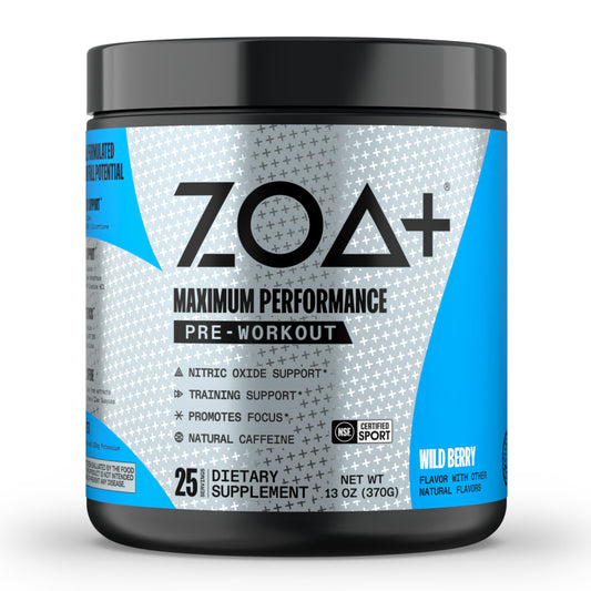 ZOA+ Zero Sugar Pre Workout Powder, Wild Berry - NSF Certified for Sport with Electrolytes, Creatine, Beta Alanine, Ginkgo Biloba, 200mg Caffeine - 25 Servings