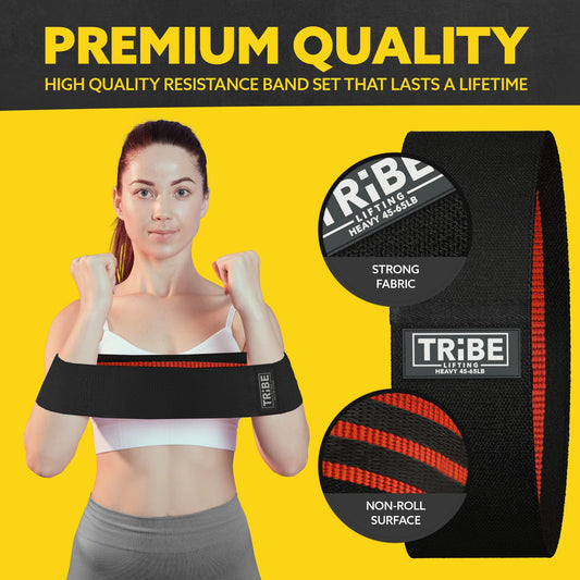 Tribe Lifting Fabric Resistance Bands for Exercise - Hip Bands for Working Out Legs, Glutes, Knees and Thighs for Men and Women - Cloth Circle Booty Bands for Physical Therapy (Black)