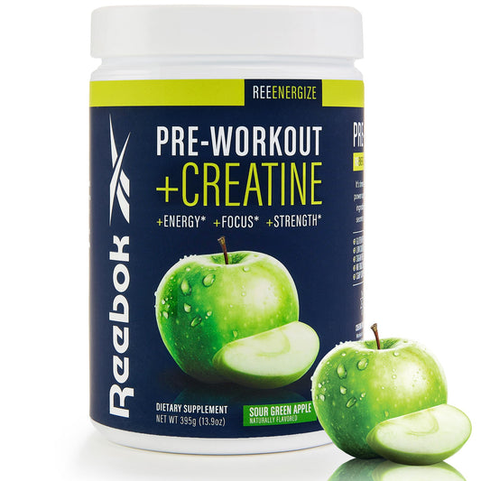 Reebok Pre-Workout Powder | 200mg Natural Caffeine, 3g Creatine Monohydrate, 4g Citrulline | Strength, Focus & Pump | Informed-Sport Certified | ReeEnergize | Sour Green Apple