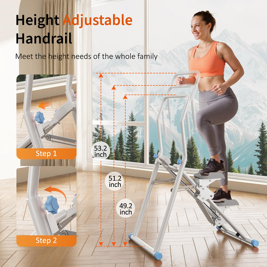 Stair Stepper Resistance Adjustable Folding Vertical Climber Machine for Home Gym Full-Body Workout (Blue/White)