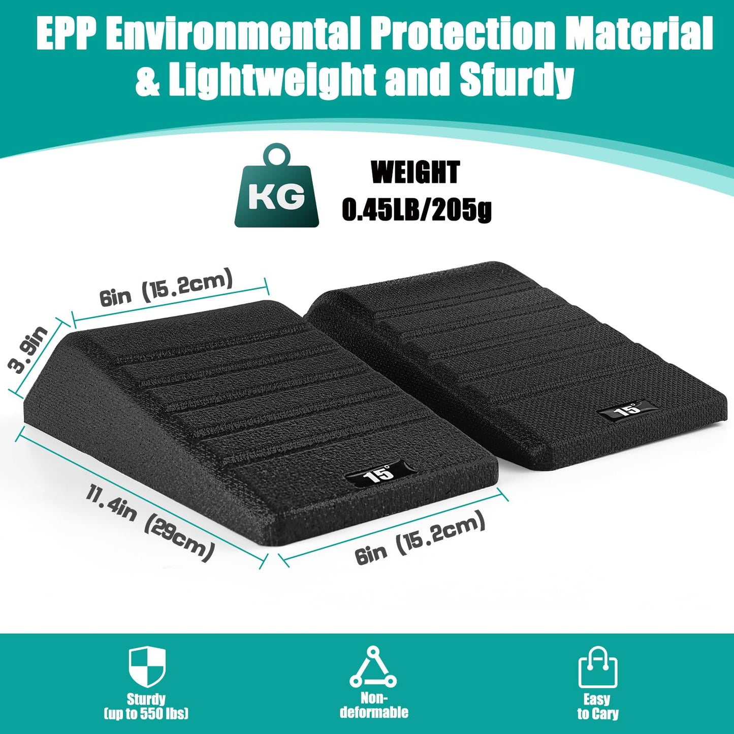 Squat Wedge Block 2PCS Non Slip Professional Ramp - 550 LBS Weight Capacity - Slant Board for Calf Stretching - Calf Stretcher Slant Board - Yoga Blocks (Black)