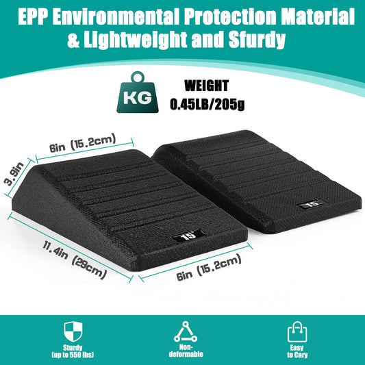 Squat Wedge Block 2PCS Non Slip Professional Ramp - 550 LBS Weight Capacity - Slant Board for Calf Stretching - Calf Stretcher Slant Board - Yoga Blocks (Black)