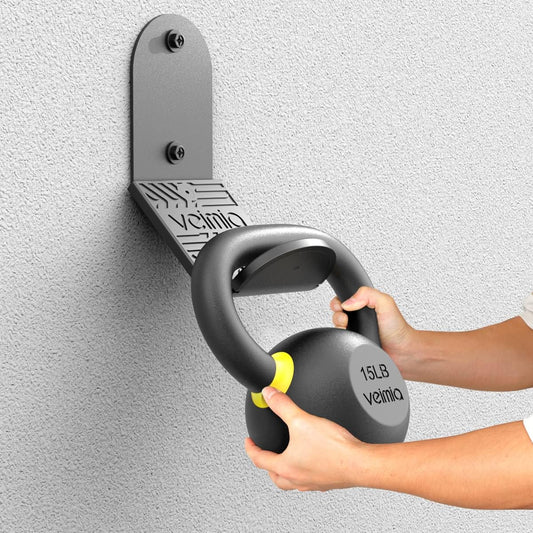 veimia Kettle Bell Wall Rack (2-Pack), Wall Mounted Kettlebell Storage Hanger, Gym Storage Mount for Many Size Kettlebell, Kettlebell Rack with Rubber Mat for Home or Commercial Gyms