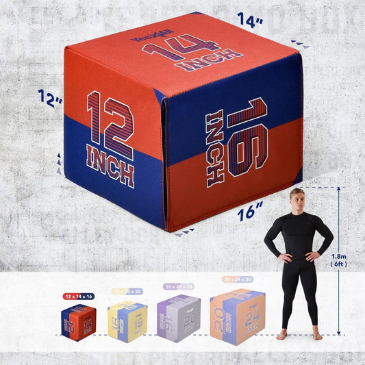 Yes4All 3-in-1 Soft-Padded Plyo Box With Wooden Core, Non-Slip Multi-Use Cushioned Plyometric Jump Box with Vinyl Cover for Jumping, Conditioning, Strength Training - 16x14x12 Inches