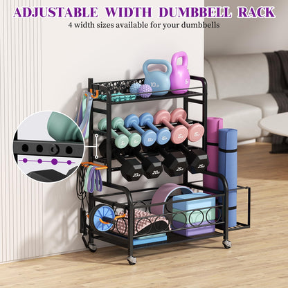 Dumbbell Rack,VOPEAK Weight Rack for Dumbbells, Weight Rack for Home Gym, Home Gym Storage Rack for Yoga Mat Kettlebells and Strength Training Equipment, Weight Storage Rack for Dumbbells with Wheels