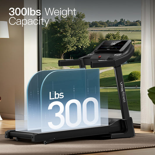 UMAY Fitness Treadmill with 3-Level Incline, Treadmills for Home Auto Folding with Pulse Sensors, 300 LBS Capacity, 3.0HP Quiet Brushless, Max 8.7 MPH (Treadmill no handrail) (Black)