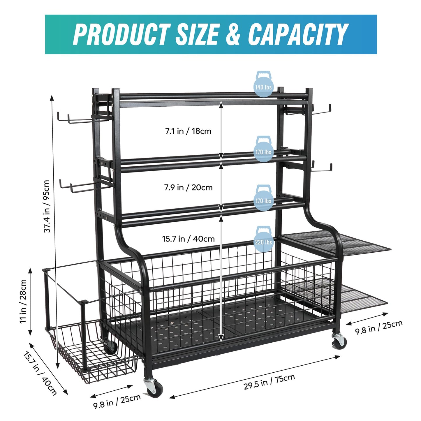 STUFFSTASH Dumbbell Rack, Heavy Duty Adjustable Weight Rack for Home Gym with Extra Strong Sheet Steel Shelf and Base, Home Gym Storage Weight Rack for Home Gym Dumbbells, Kettlebell Rack