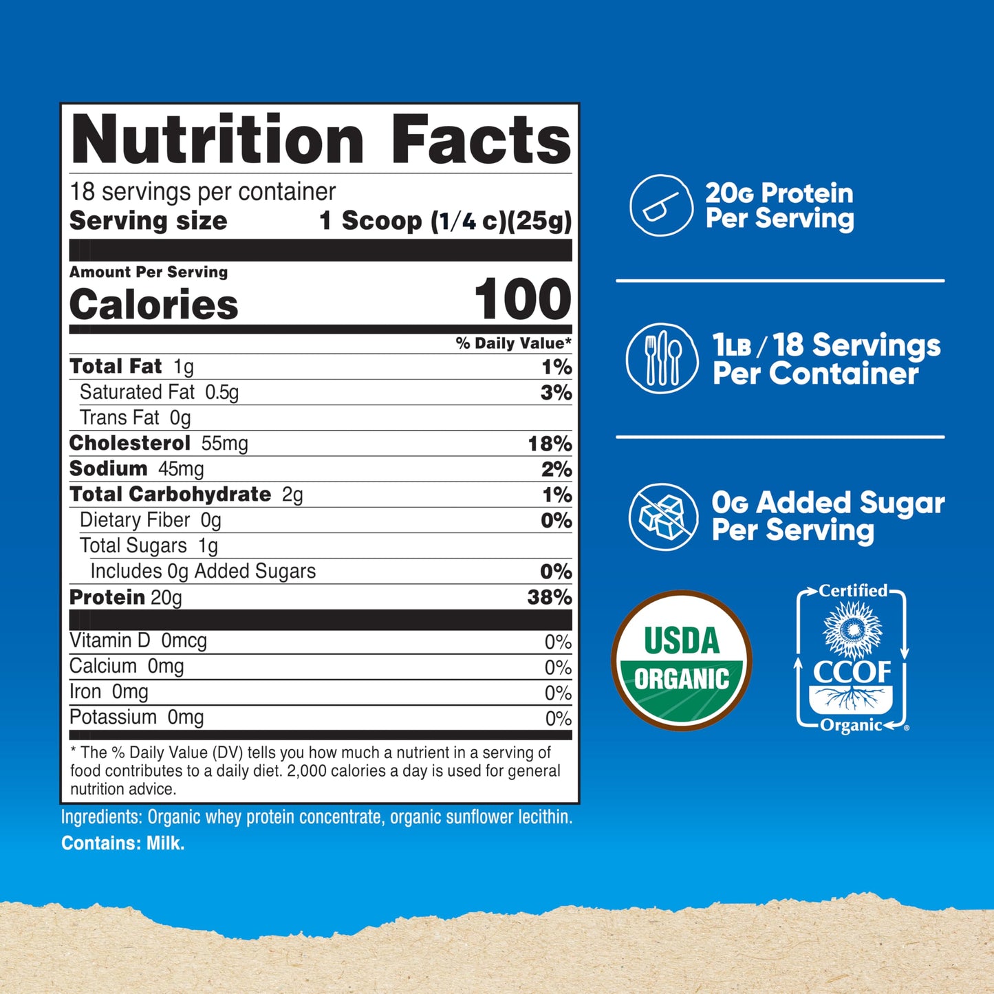Nutricost Organic Whey Protein Concentrate, Unflavored, (1LB) - Gluten-Free, Non-GMO