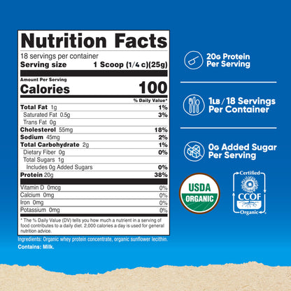 Nutricost Organic Whey Protein Concentrate, Unflavored, (1LB) - Gluten-Free, Non-GMO