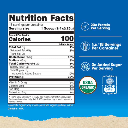 Nutricost Organic Whey Protein Concentrate, Unflavored, (1LB) - Gluten-Free, Non-GMO