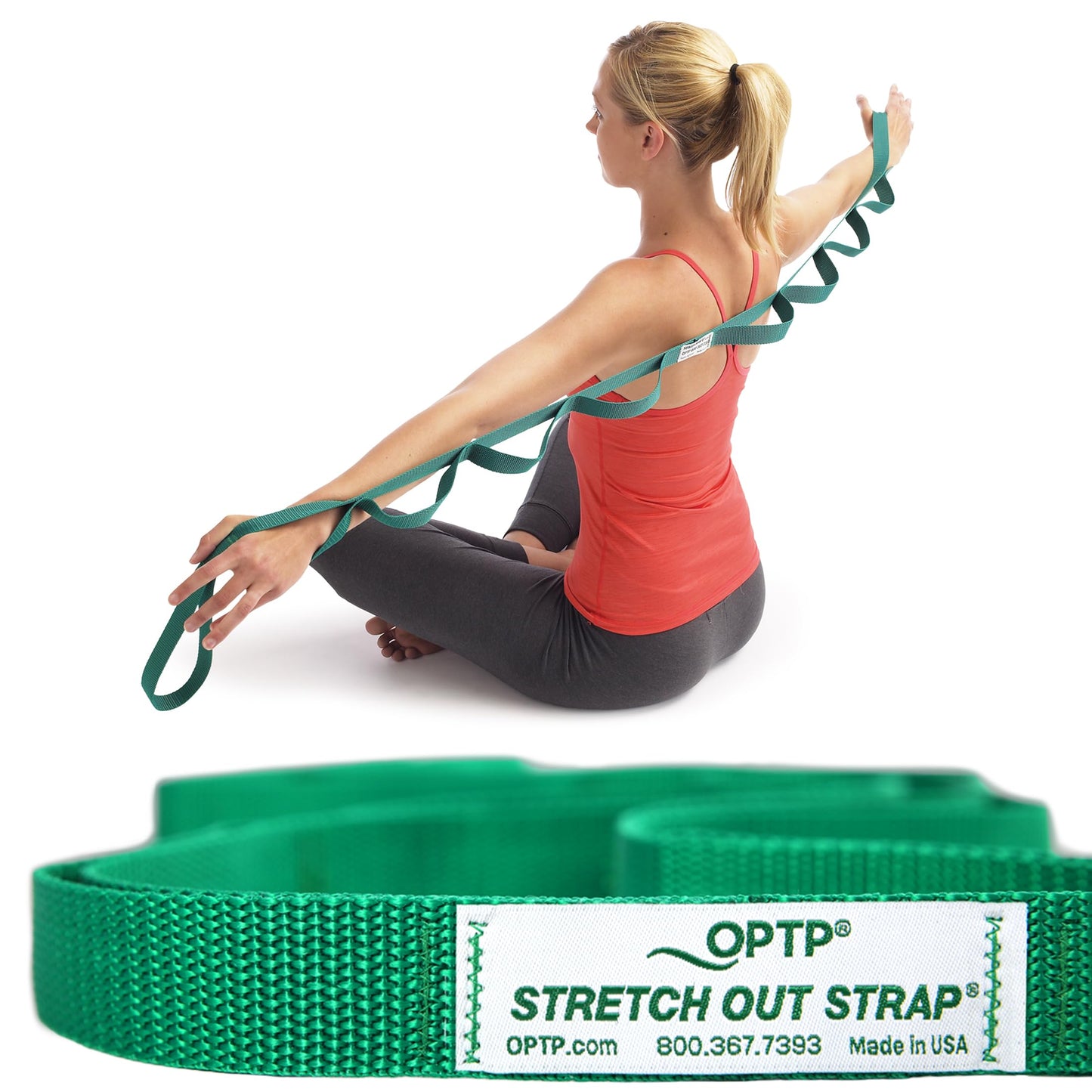 OPTP The Original Stretch Out Strap with Exercise Book, for Flexibility and Mobility Exercises. Stretch Out Straps for Physical Therapy, Yoga Stretching Strap and Knee Therapy Strap. Made in the USA