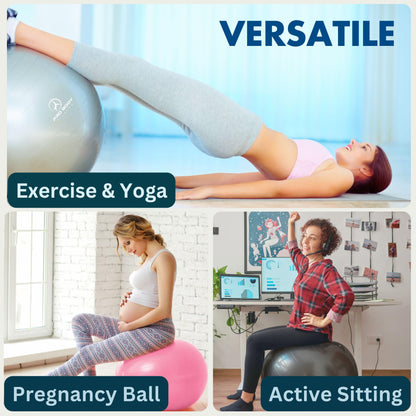 ProBody Pilates Exercise Ball - Multiple Sizes Gym Grade Balance Ball for Fitness, Workout, Pregnancy & Physical Therapy, Stability Yoga Ball Chair (Blue, 65cm)