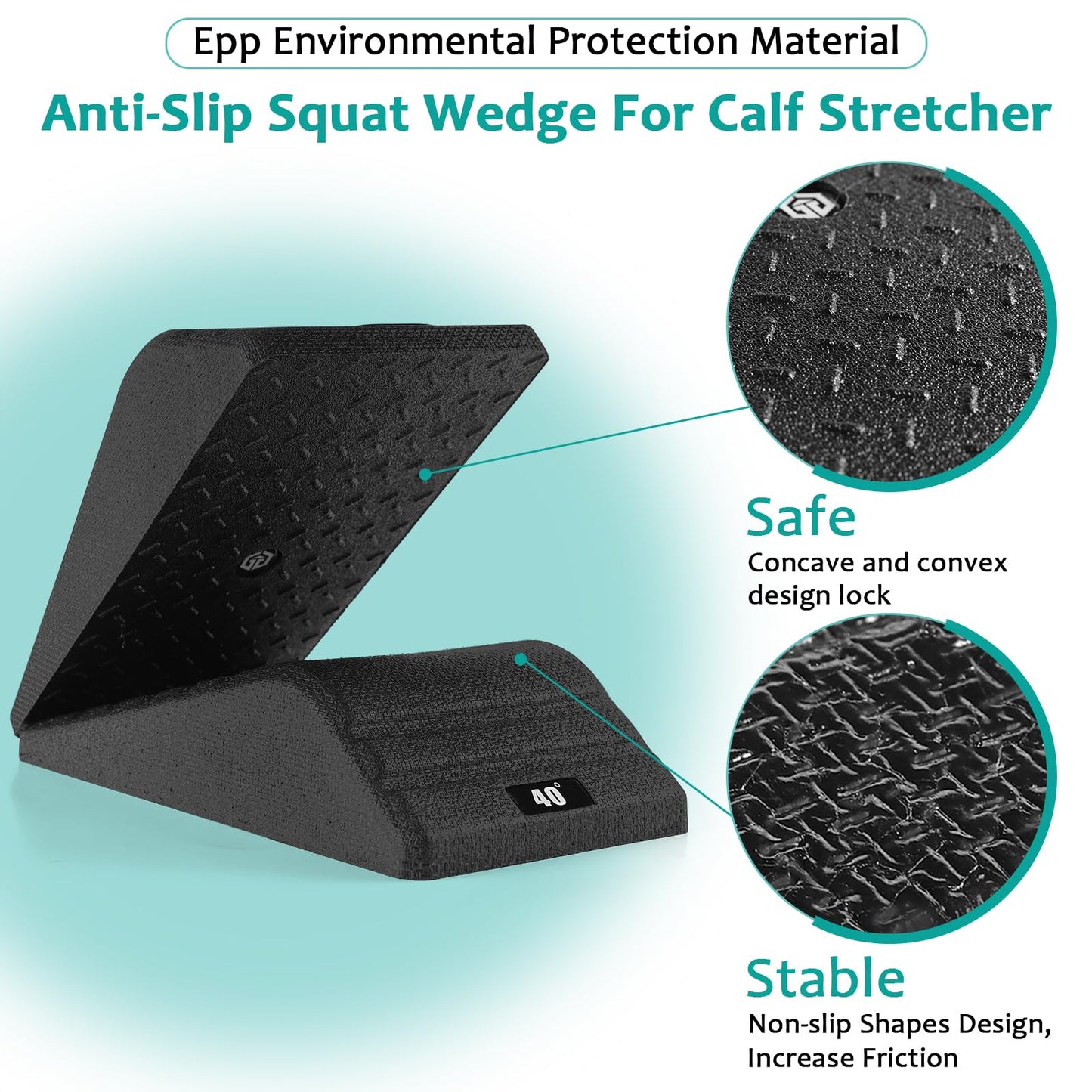 Squat Wedge Block 2PCS Non Slip Professional Ramp - 550 LBS Weight Capacity - Slant Board for Calf Stretching - Calf Stretcher Slant Board - Yoga Blocks (Black)