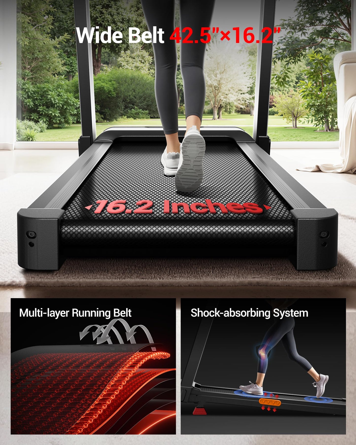 UMAY Fitness Treadmill with 3-Level Incline, Treadmills for Home Auto Folding with Pulse Sensors, 300 LBS Capacity, 3.0HP Quiet Brushless, Max 8.7 MPH (Treadmill with handrail) (Black with Screen)